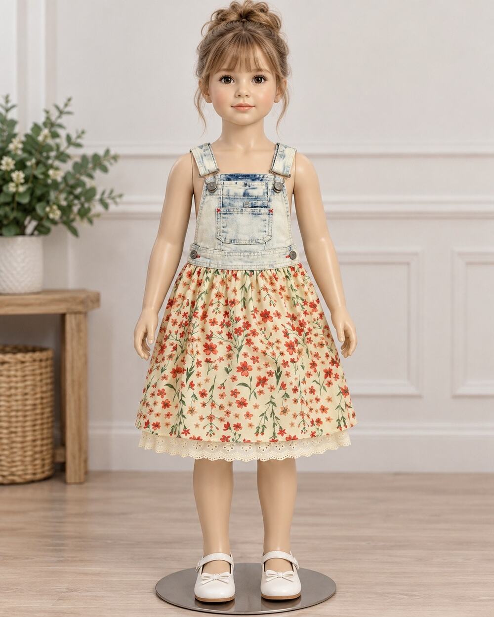 Jordache Girls Size 4-5 Overall Bib Dress Floral Spring Summer Acid Wash